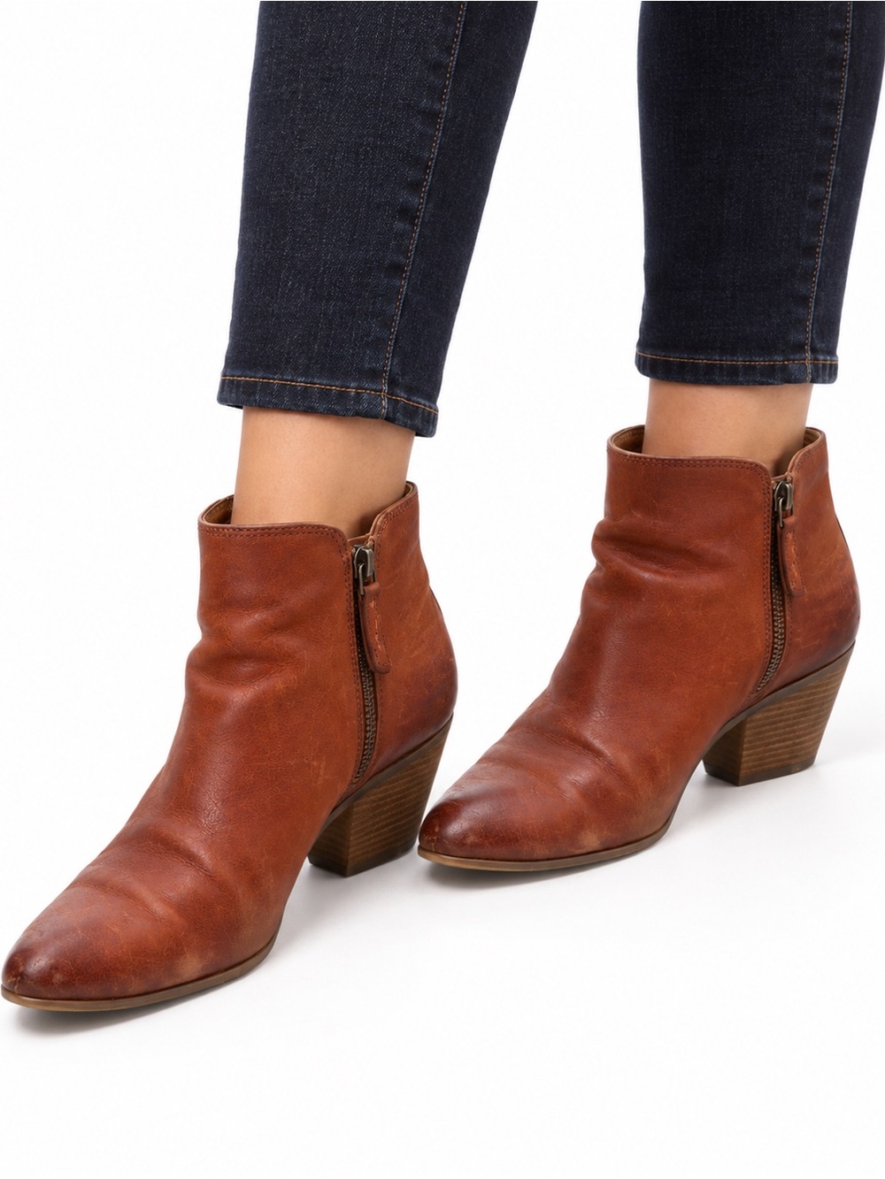 Frye Vintage Judith Zip Cognac Leather Ankle Boots Women's Size 10M